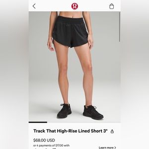 Lululemon - track that high rise lined short 3” - size 4 black
